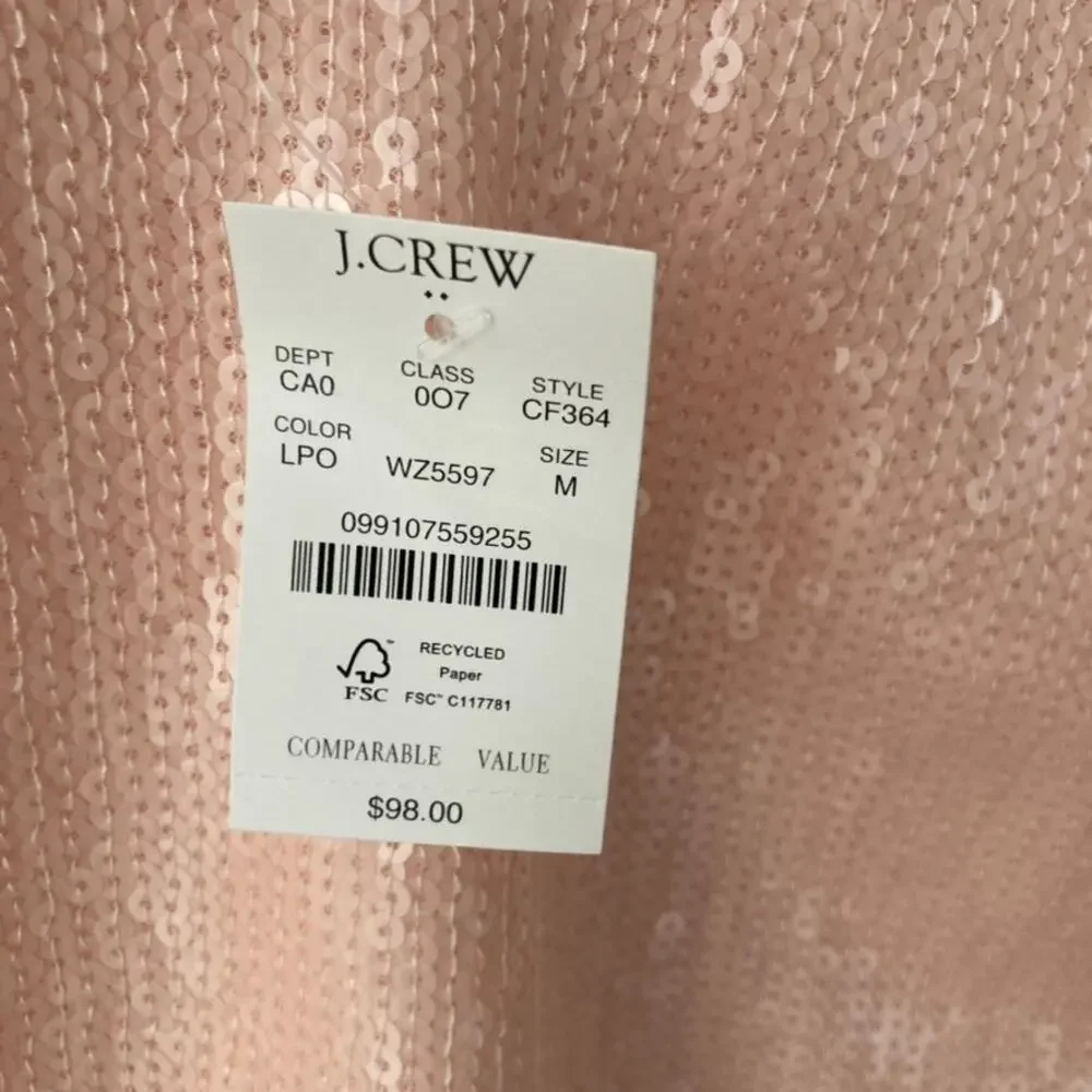 J. Crew NEW Sequin V Neck Shell Pink Medium
